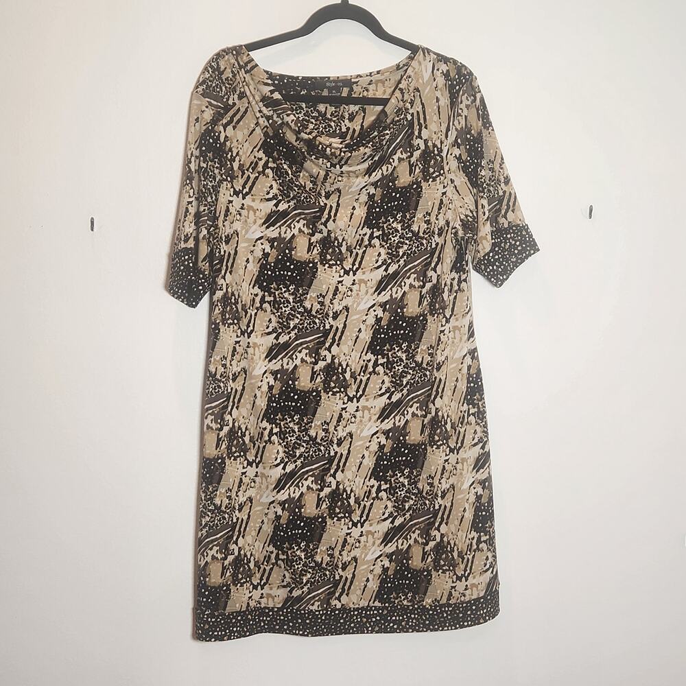 Style & Co XL Cowl Neck Mini Dress Cream and Brown